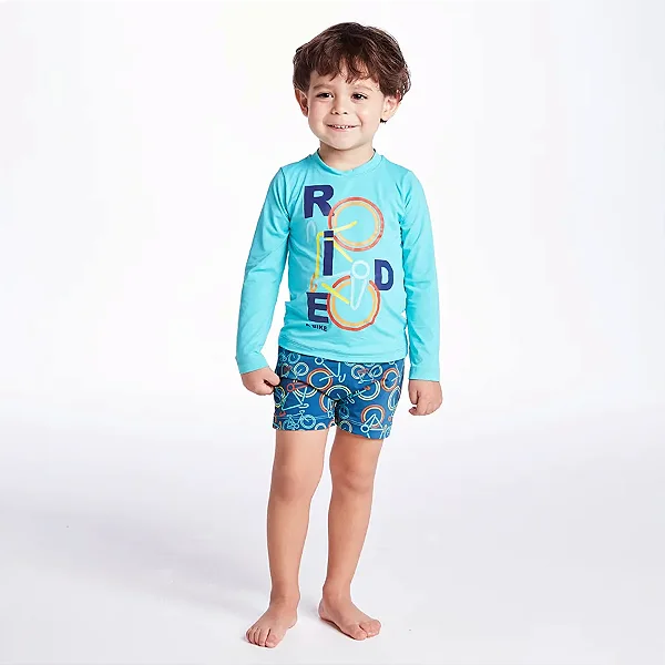 MODA PRAIA CONJUNTO 2 PEÇAS TIP TOP KIDS - BIKE - PROTEÇÃO UV50+ - MENINO