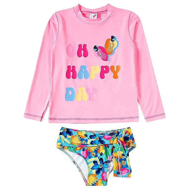 MODA PRAIA CONJUNTO 2 PEÇAS TIP TOP KIDS  - SUMMER CAJU - PROTEÇÃO UV50+ - MENINA