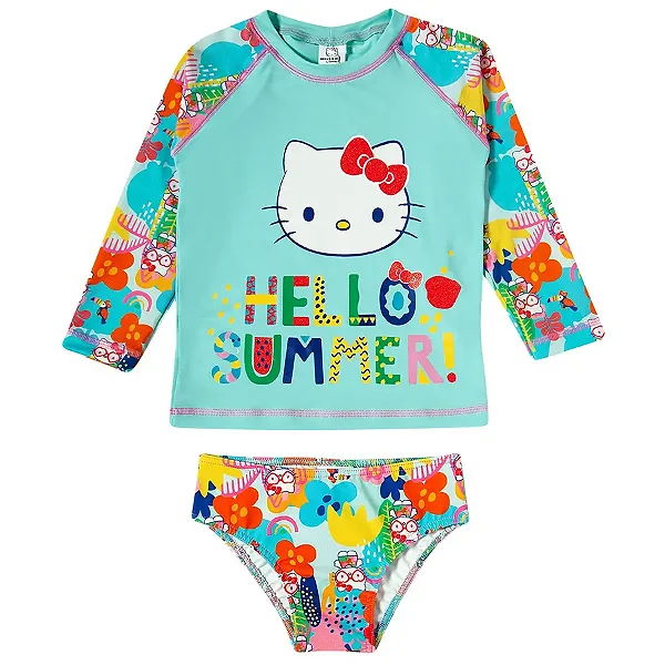 MODA PRAIA CONJUNTO 2 PEÇAS TIP TOP KIDS - HELLO KITTY - PROTEÇÃO UV50+ - MENINA