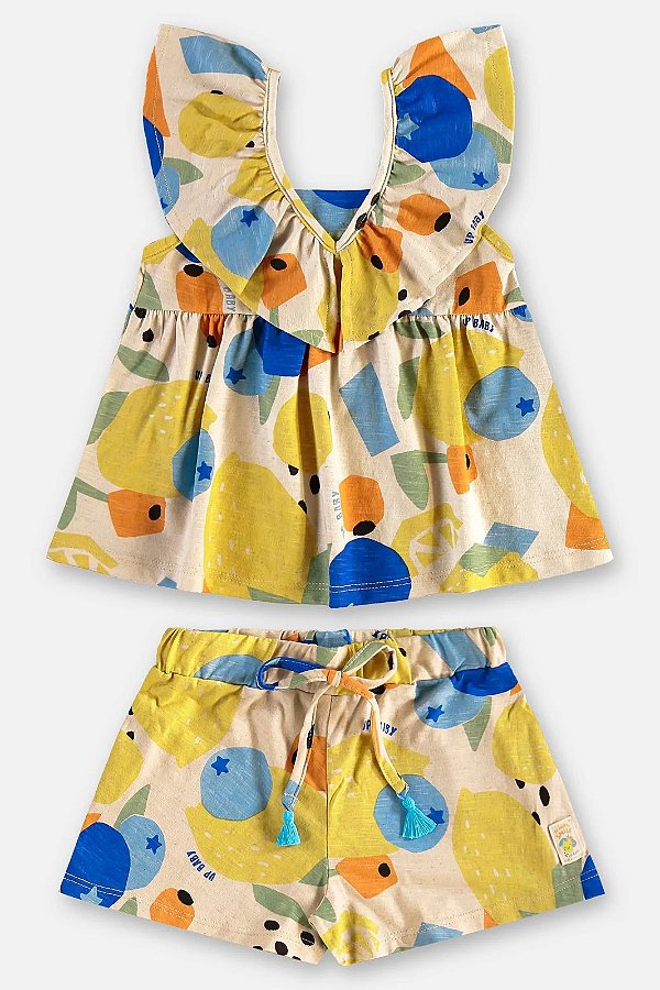 CONJUNTO VERÃO 2 PEÇAS UP BABY KIDS - FRUTINHAS AMARELA - MENINA
