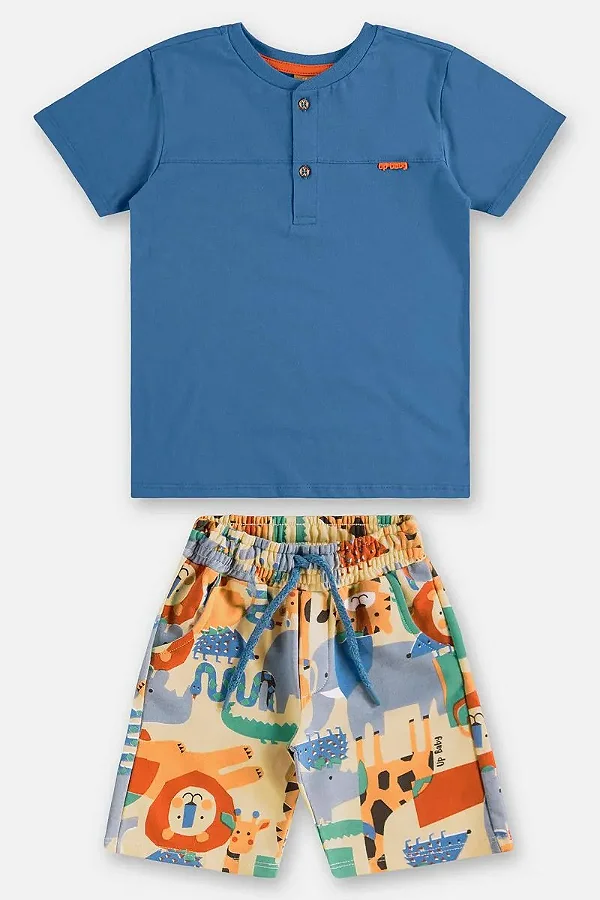 CONJUNTO VERÃO 2 PEÇAS UP BABY KIDS - ANIMAIS AZUL - MENINO