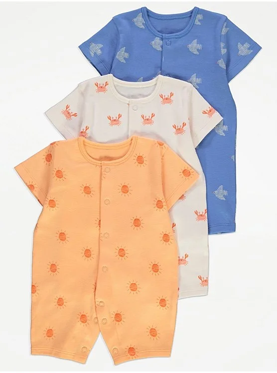 KIT 3 MACACÕES ROMPERS GEORGE BABY - PRAIA - MENINO