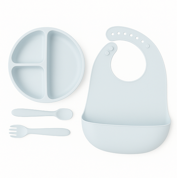 KIT DE ALIMENTAÇÃO DE SILICONE SHABBY CHIC - AZUL PASTEL - UNISSEX