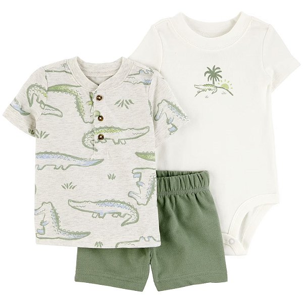 CONJUNTO VERÃO 3 PEÇAS CARTER'S - JACARÉ - MENINO