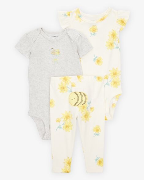 CONJUNTO 3 PEÇAS CARTER'S - FLORAL E ABELHINHA AMARELO - MENINA