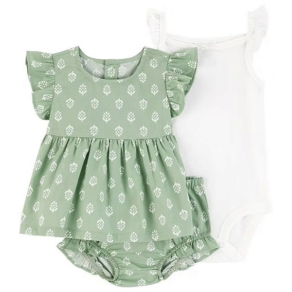 CONJUNTO VERÃO 3 PEÇAS CARTER'S - FLORAL VERDE - MENINA