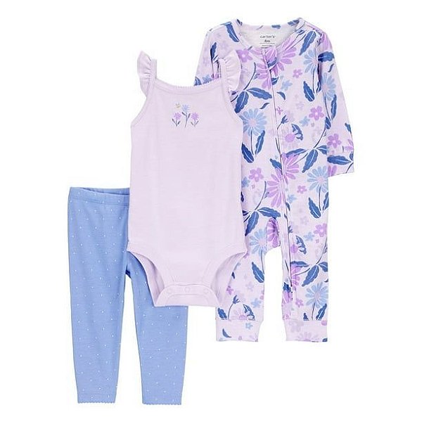 CONJUNTO 3 PEÇAS CARTER'S - FLORZINHA LILÁS - MENINA