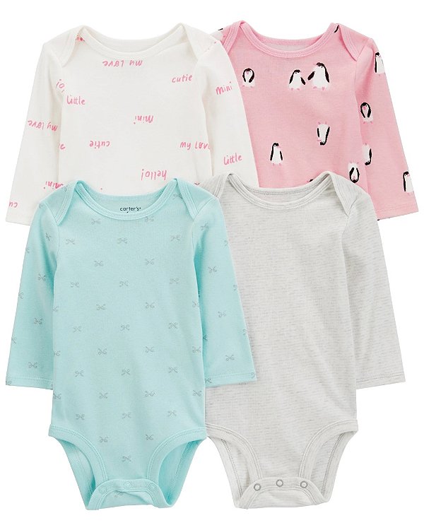 KIT 4 BODIES MANGA LONGA CARTER'S - PINGUIM - MENINA
