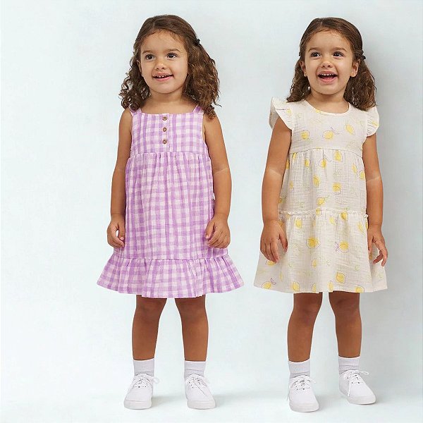 KIT 2 VESTIDOS KOALA BABY - FRUTINHAS XADREZ - MENINA