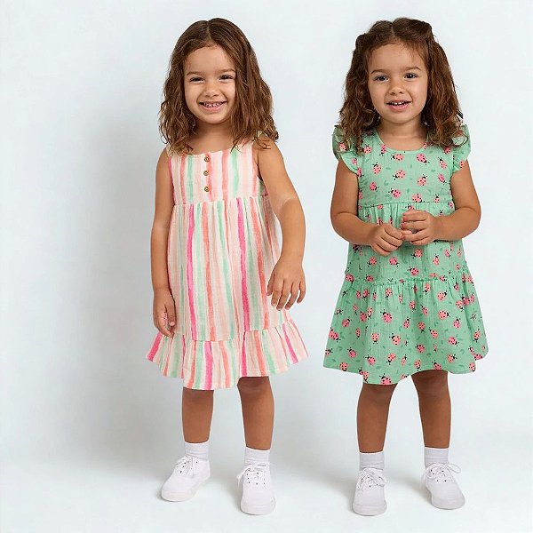 KIT 2 VESTIDOS KOALA BABY - JOANINHAS LISTRADINHO - MENINA