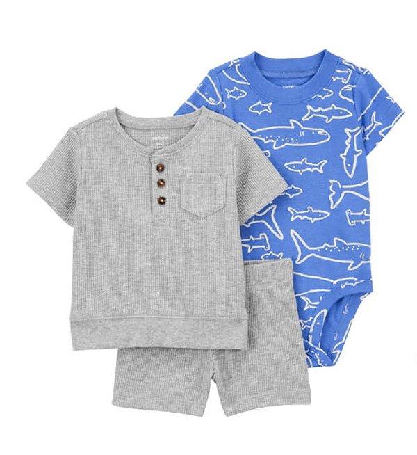CONJUNTO VERÃO 3 PEÇAS CARTER'S - SHARK CINZA - MENINO