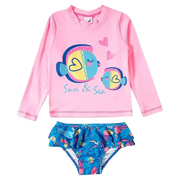 MODA PRAIA TIP TOP CONJUNTO 2 PEÇAS - OCEANO - PROTEÇÃO UV50+ - MENINA