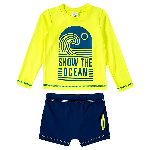 MODA PRAIA CONJUNTO 2 PEÇAS TIP TOP KIDS - SHOW THE OCEAN NEON - PROTEÇÃO UV50+ - MENINO
