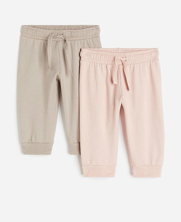 KIT 2 CALÇAS MOLETOM H&M - BEGE E ROSE - MENINA