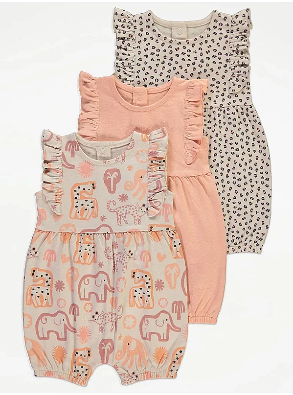 KIT 3 MACACÕES ROMPERS GEORGE BABY - SAFARI - MENINA