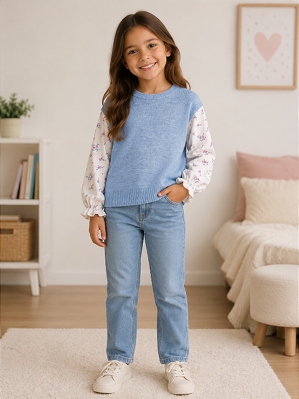 SUÉTER PRIMARK KIDS - FLORAL AZUL - MENINA
