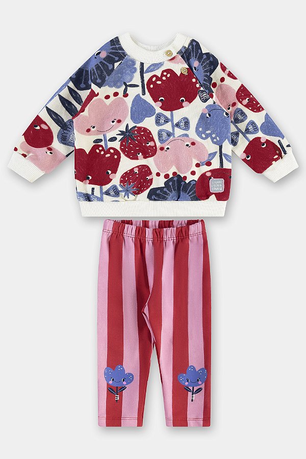 CONJUNTO 2 PEÇAS TRÊS E JÁ - FLORZINHAS - MENINA