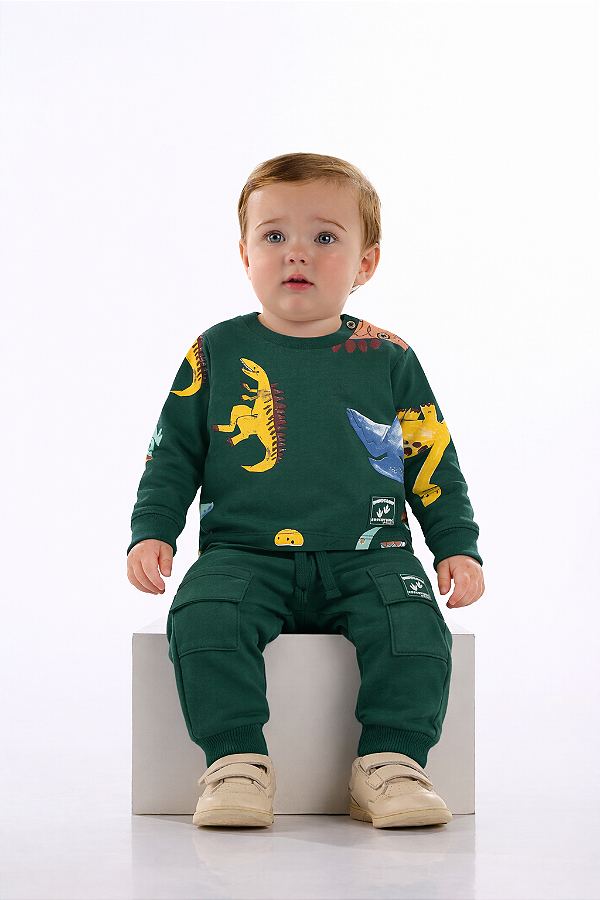 CONJUNTO 2 PEÇAS UP BABY - DINOSSAUROS VERDE - MENINO