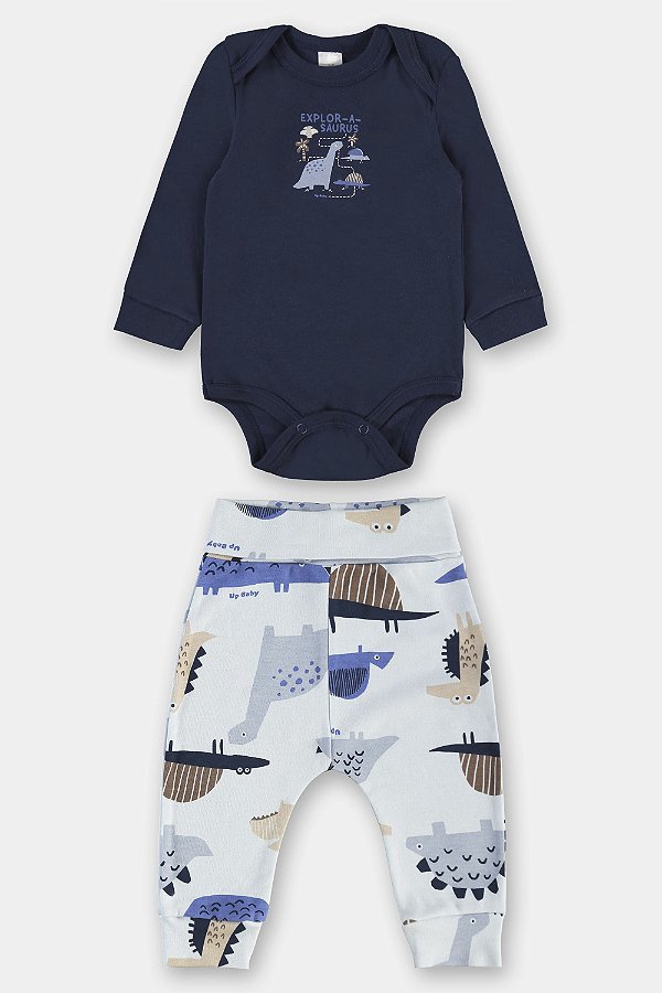 CONJUNTO 2 PEÇAS UP BABY - DINOS AZUL - MENINO