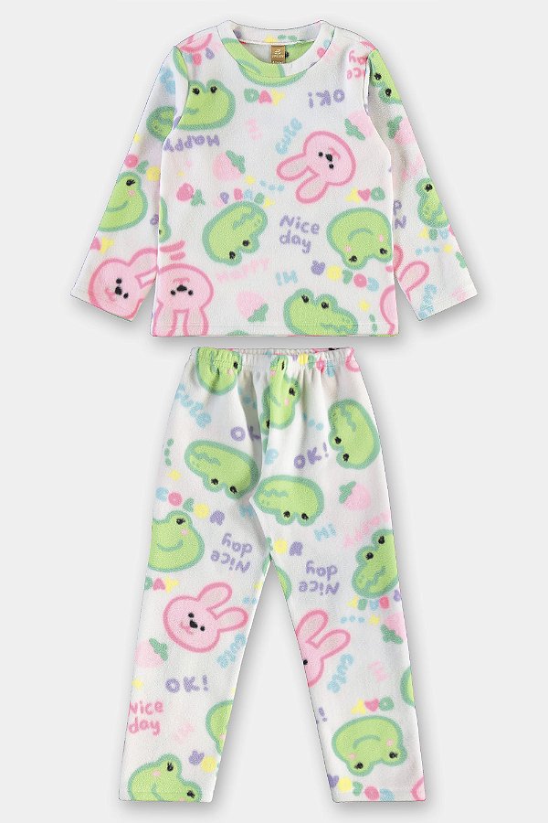 PIJAMA 2 PEÇAS FLEECE UP BABY KIDS - BICHINHOS NEON - MENINA