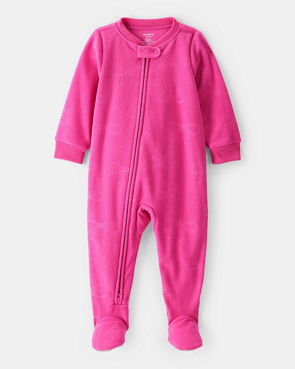 MACACÃO FLEECE COM PÉ CARTER'S- LACINHOS ROSA - MENINA