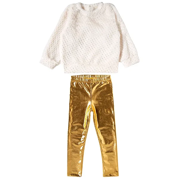 CONJUNTO 2 PEÇAS TIP TOP KIDS - POÁ DOURADO - MENINA