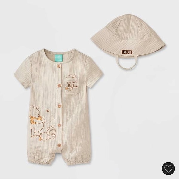 MACACÃO ROMPER E CHAPÉU DISNEY BABY - URSINHO POOH - MENINO