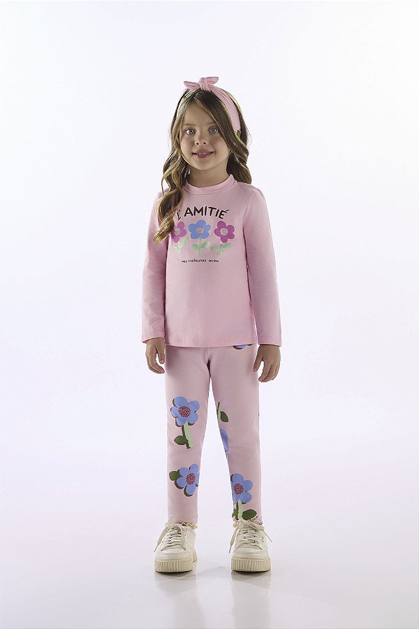 CAMISETA MANGA LONGA UP BABY KIDS - FLORES ROSA - MENINA