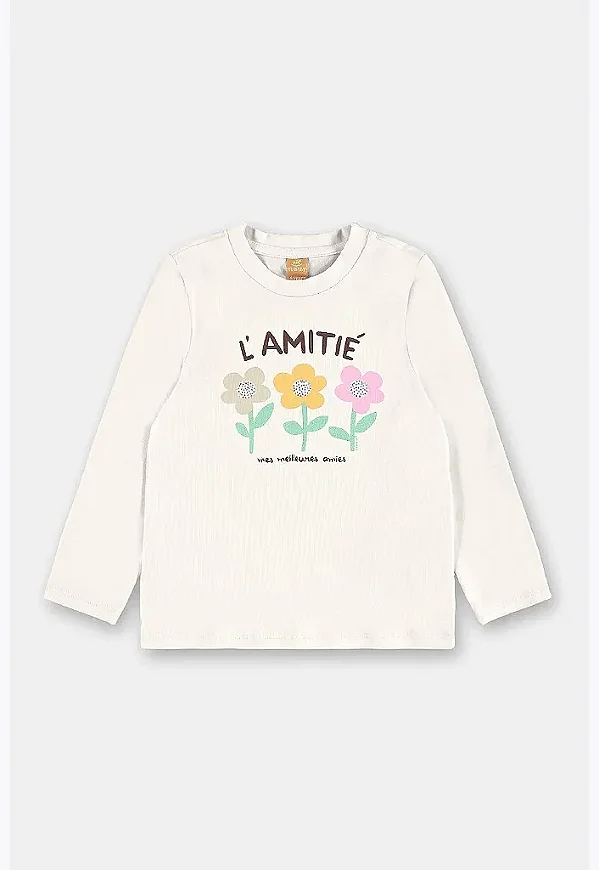 CAMISETA MANGA LONGA UP BABY - FLORES BRANCA - MENINA