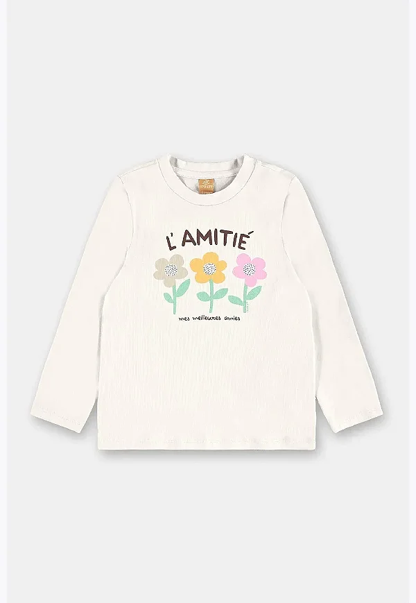 CAMISETA MANGA LONGA UP BABY KIDS - FLORES BRANCA - MENINA