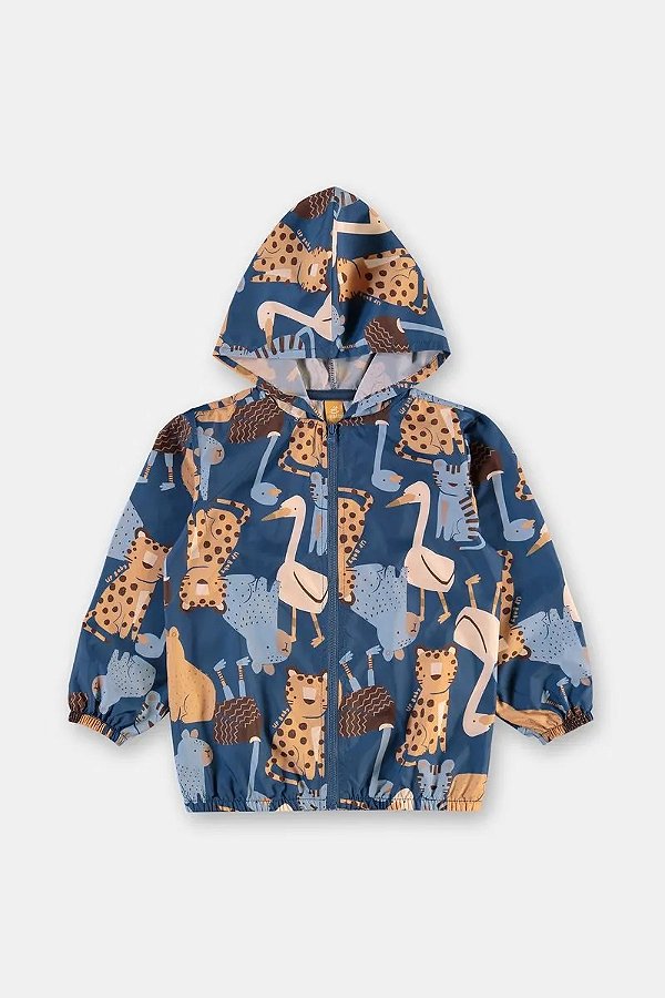 JAQUETA CORTA-VENTO UP BABY - ANIMAIS AZUL MARINHO - MENINO