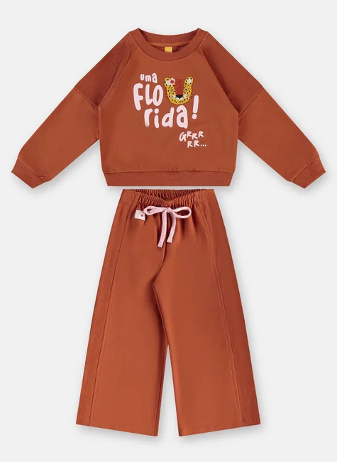 CONJUNTO MOLETOM 2 PEÇAS TRÊS E JÁ - ONÇA FLORIDA - MENINA