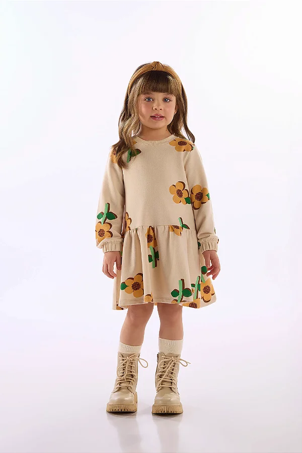 VESTIDO MOLETINHO UP BABY KIDS - FLORAL AMARELO - MENINA