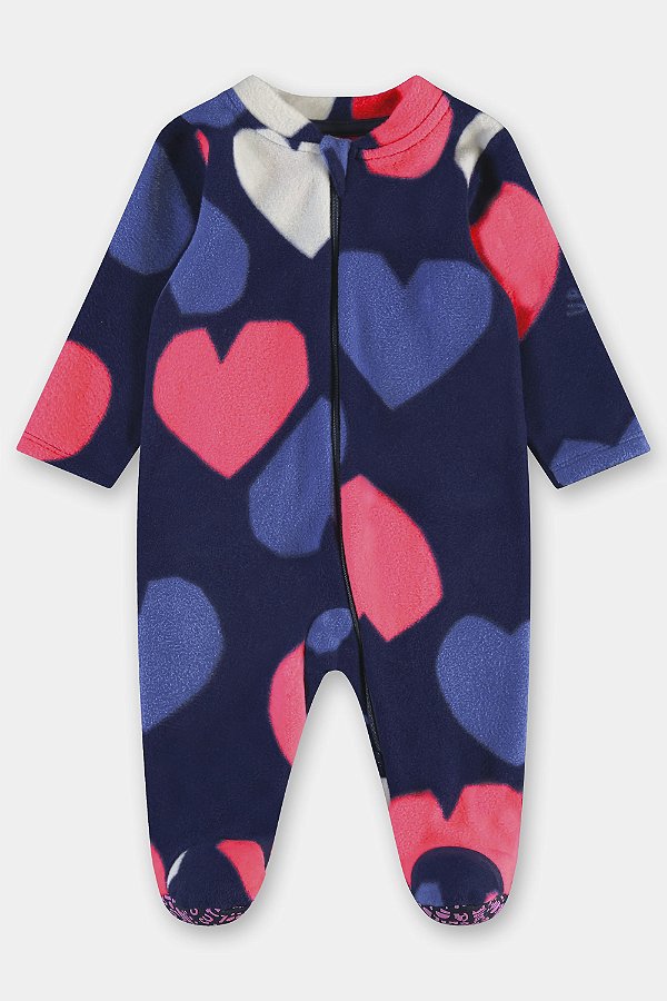 MACACÃO FLEECE COM PÉ UP BABY - CORAÇÃO - MENINA