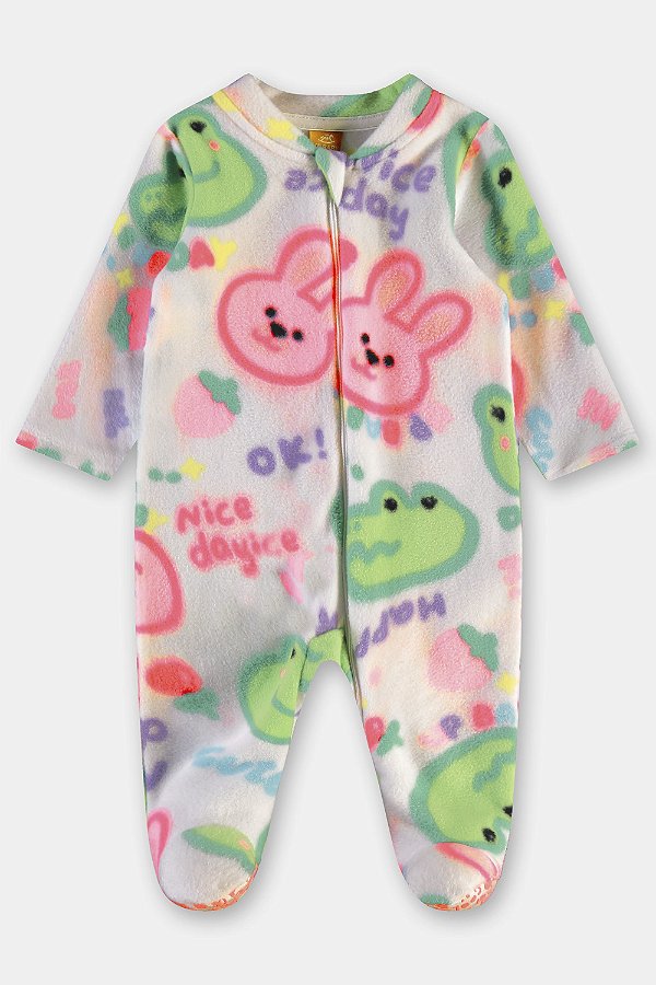 MACACÃO FLEECE COM PÉ UP BABY - BICHINHOS NEON - MENINA