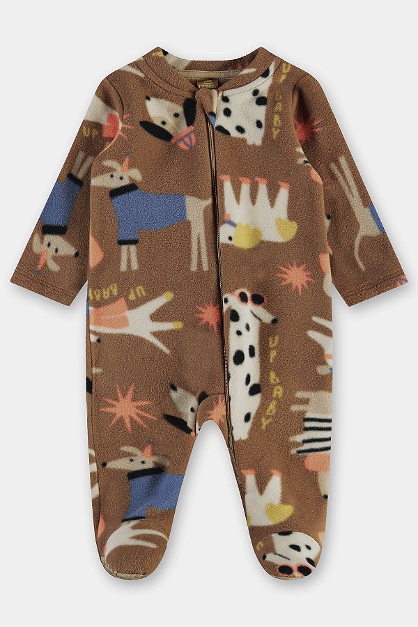 MACACÃO COM PÉ FLEECE UP BABY - CACHORRINHOS - MENINO