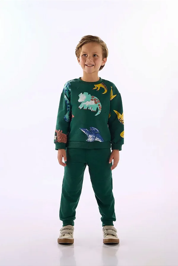 CONJUNTO MOLETOM 2 PEÇAS TODDLER UP BABY - DINOSSAURO VERDE - MENINO