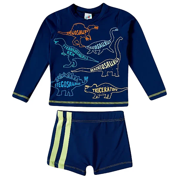 MODA PRAIA CONJUNTO 2 PEÇAS TIP TOP KIDS - DINO - PROTEÇÃO UV50+ - MENINO