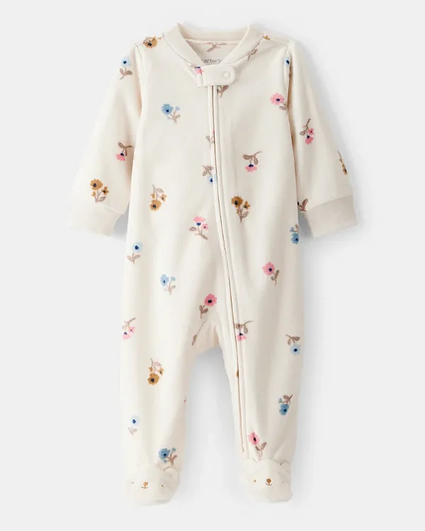 MACACÃO COM PÉ FLEECE CARTER'S - FLORAL - MENINA