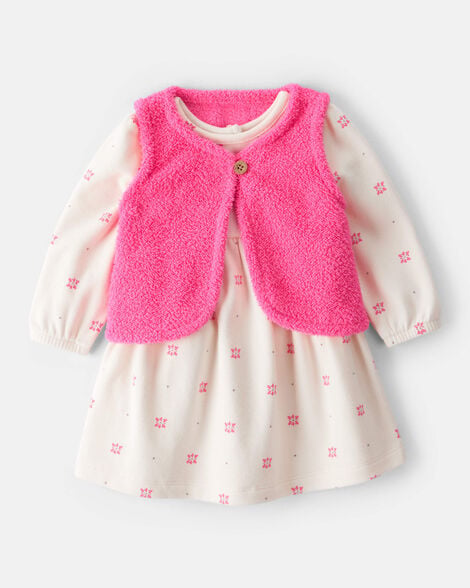 VESTIDO CARTER'S - FLORAL BRANCO E ROSA - MENINA (Vestido & Colete)