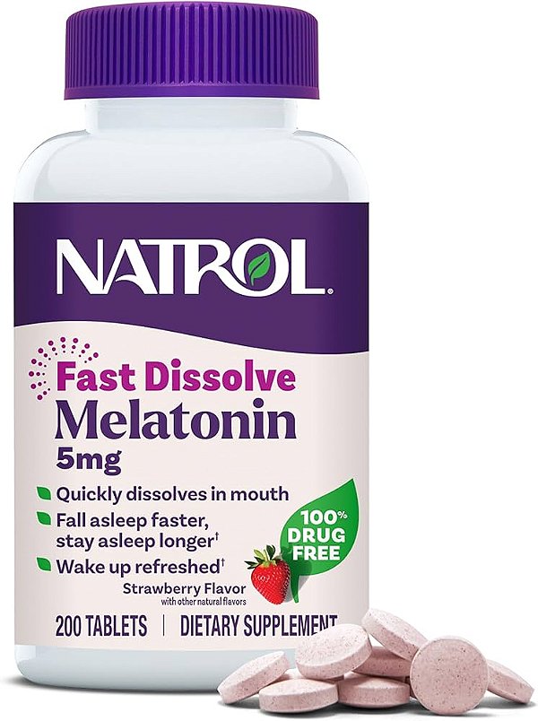MELATONINA EM TABLET NATROL - STRAWBERRY - 200 TABLETS 5mg