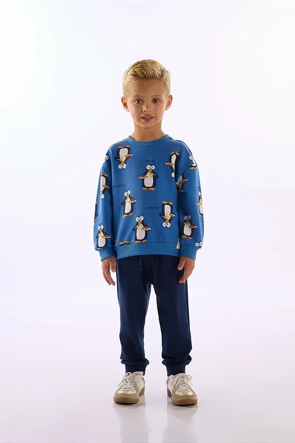 CONJUNTO MOLETOM 2 PEÇAS KIDS UP BABY - PINGUIM AZUL - MENINO