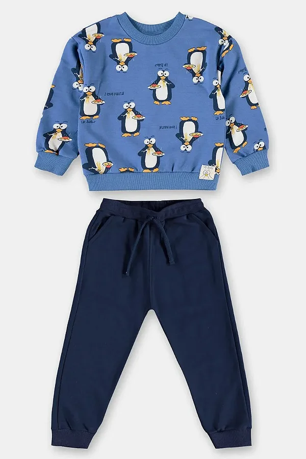 CONJUNTO MOLETOM 2 PEÇAS UP BABY KIDS - PINGUIM AZUL - MENINO