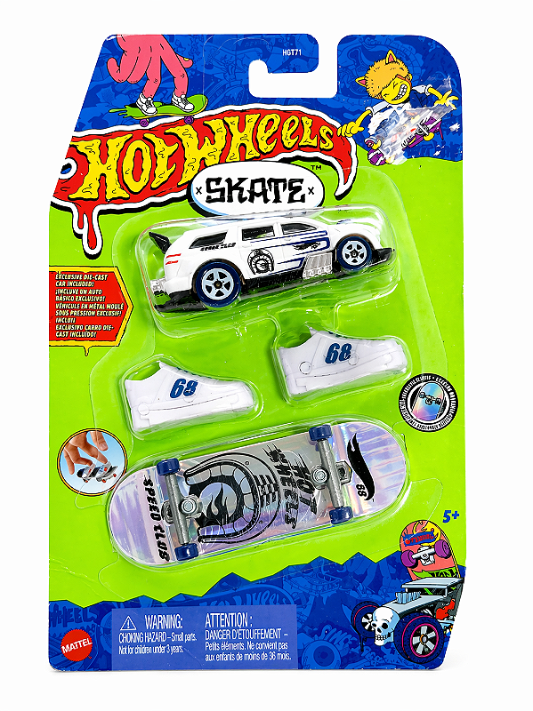 KIT SKATE DE DEDO + CARRINHO HOT WHEELS - TENIS BRANCO - MENINO