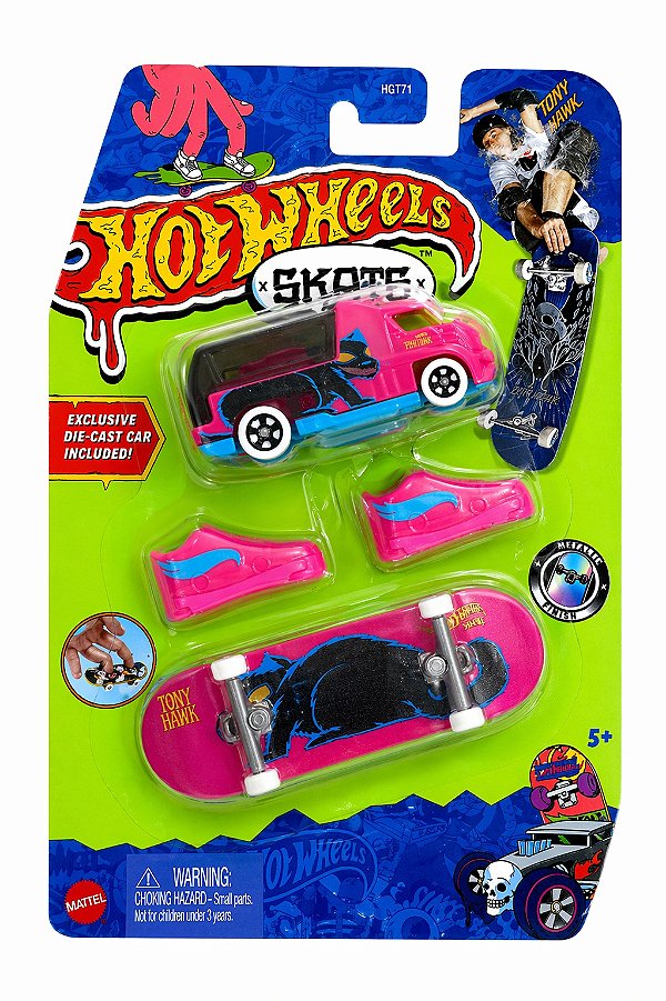 KIT SKATE DE DEDO + CARRINHO HOT WHEELS - TÊNIS PINK - MENINO