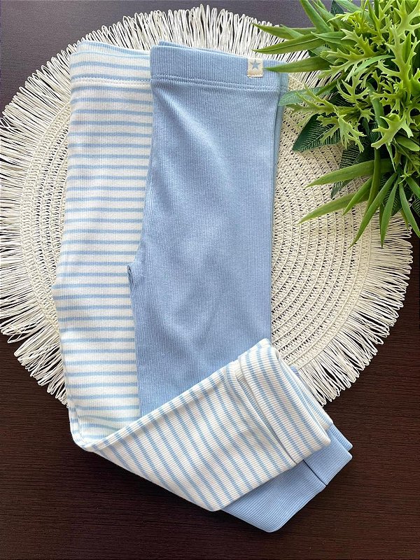 KIT 2 CALÇAS TU - LISTRADA E AZUL CLARO - MENINO