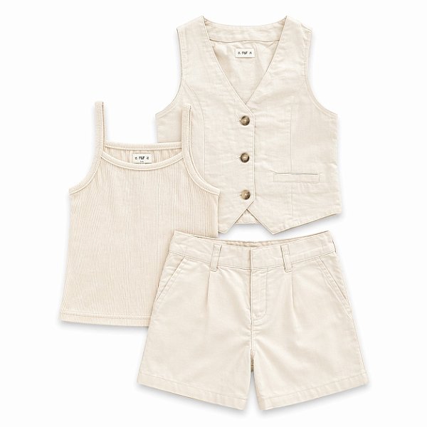 CONJUNTO VERÃO 3 PEÇAS F&F KIDS - BEGE - MENINA