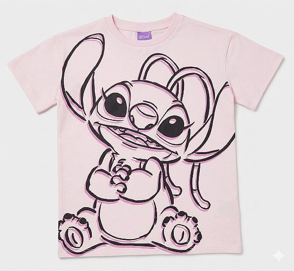 CAMISETA MANGA CURTA TU - STITCH ROSA - MENINA