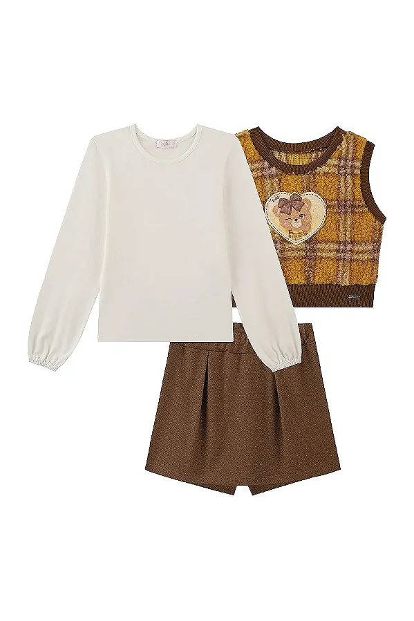 CONJUNTO COLETE 3 PEÇAS KUKIÊ - URSINHO - MENINA