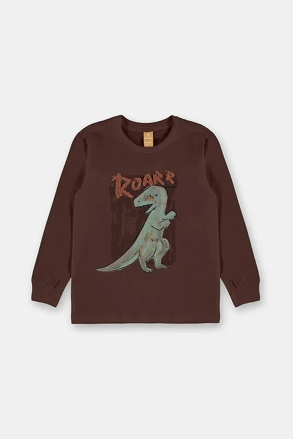 CAMISETA MANGA LONGA KIDS UP BABY - ROARR MARROM - MENINO
